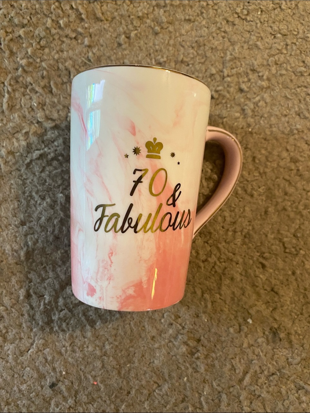 70 & Fabulous Pink Marble Ceramic Mug with Gold Accent